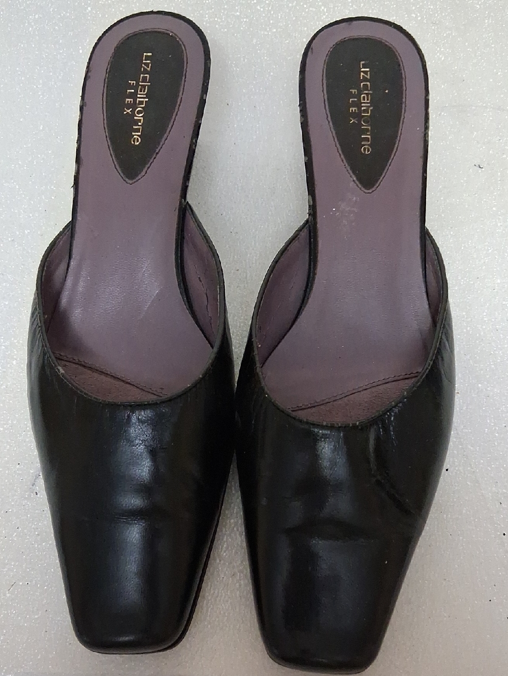 Liz Claiborne Black Leather Square-Toe Slide Mules